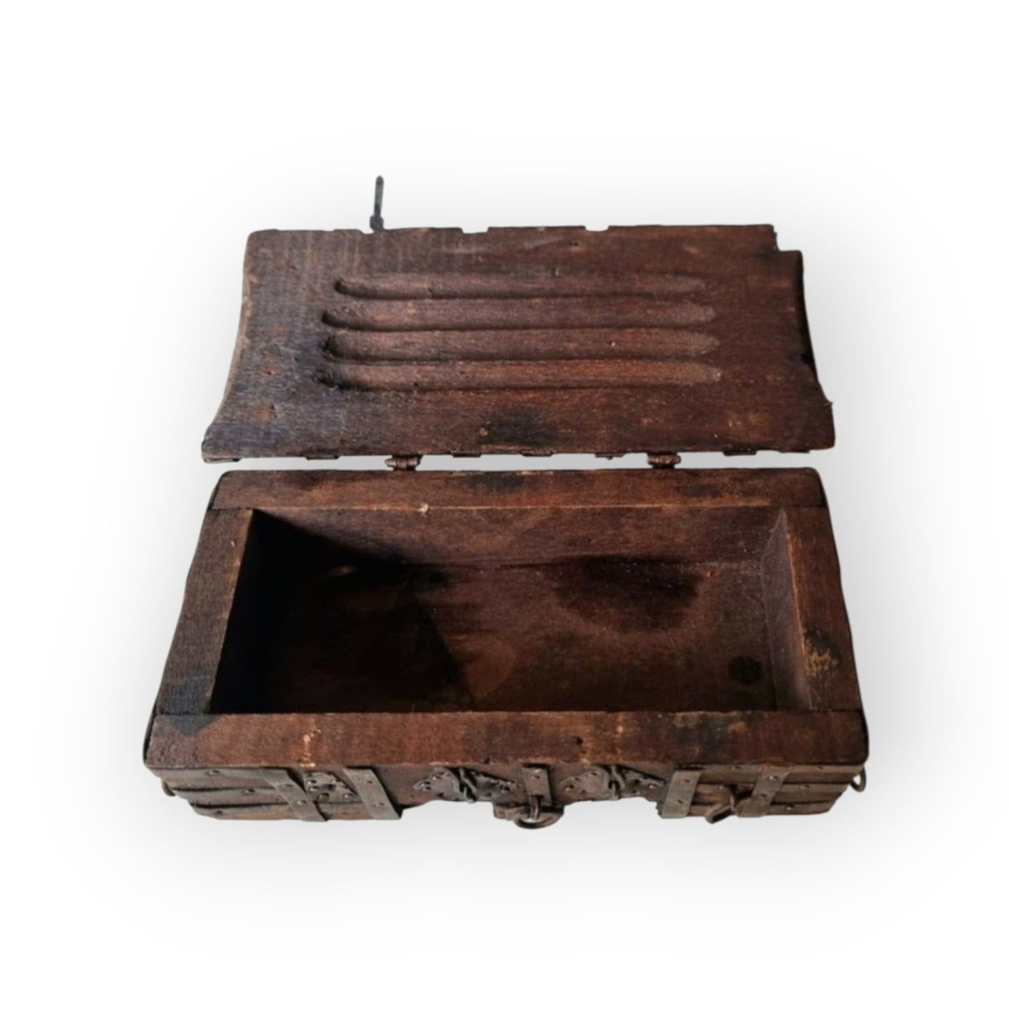 Small 16th-Century Spanish Antique Wooden Box With Iron Bindings