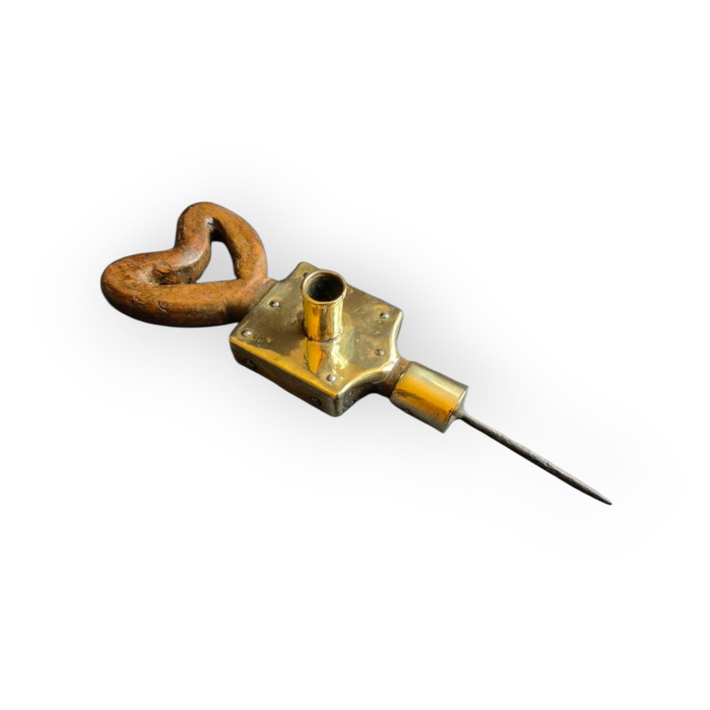 A Rare Late 18th-Century Antique Wood and Brass Cellar Candlestick