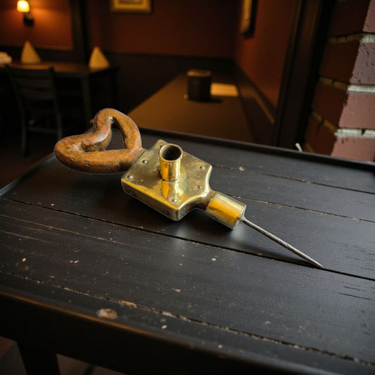 A Rare Late 18th-Century Antique Wood and Brass Cellar Candlestick