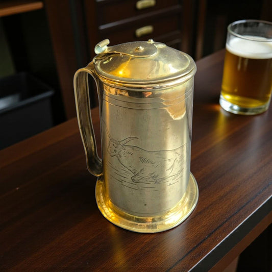 Early 19th-Century English Antique Brass Tankard Inscribed "Ye Olde Bull Tavern - Deal"