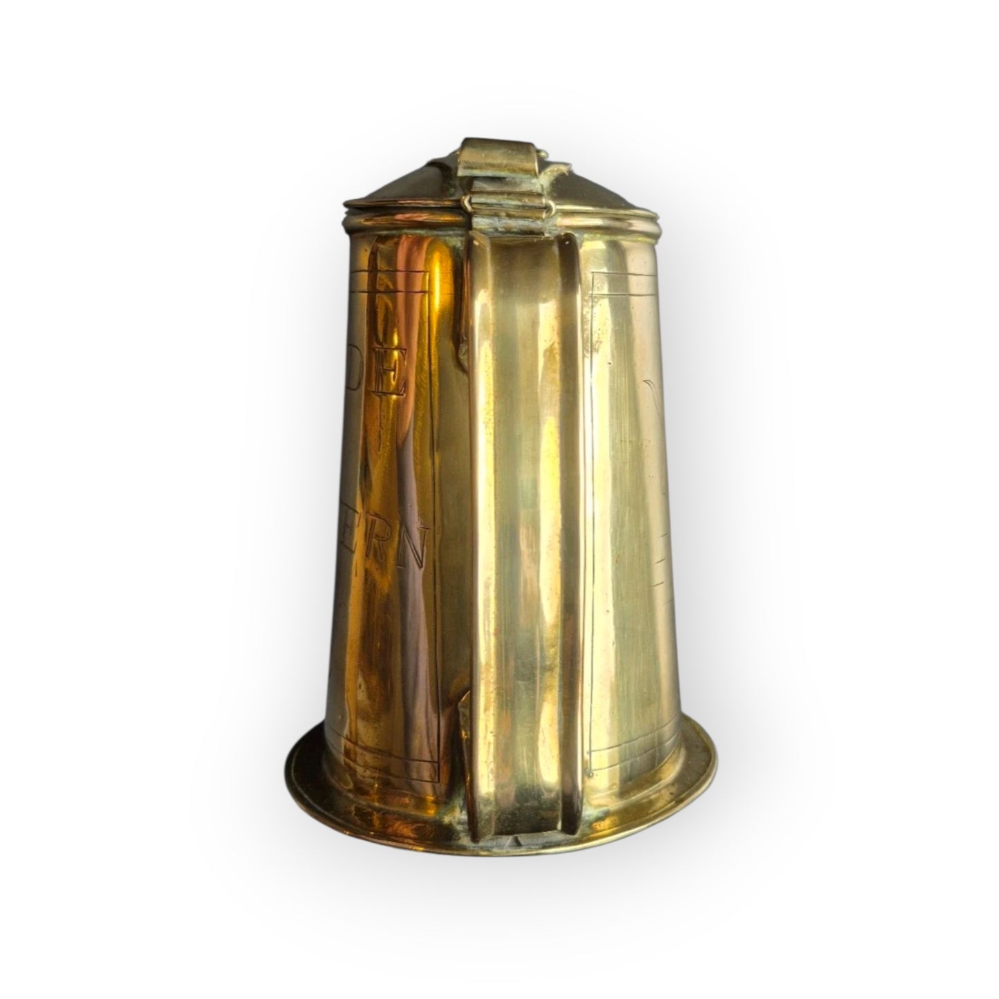 Early 19th-Century English Antique Brass Tankard Inscribed "Ye Olde Bull Tavern - Deal"