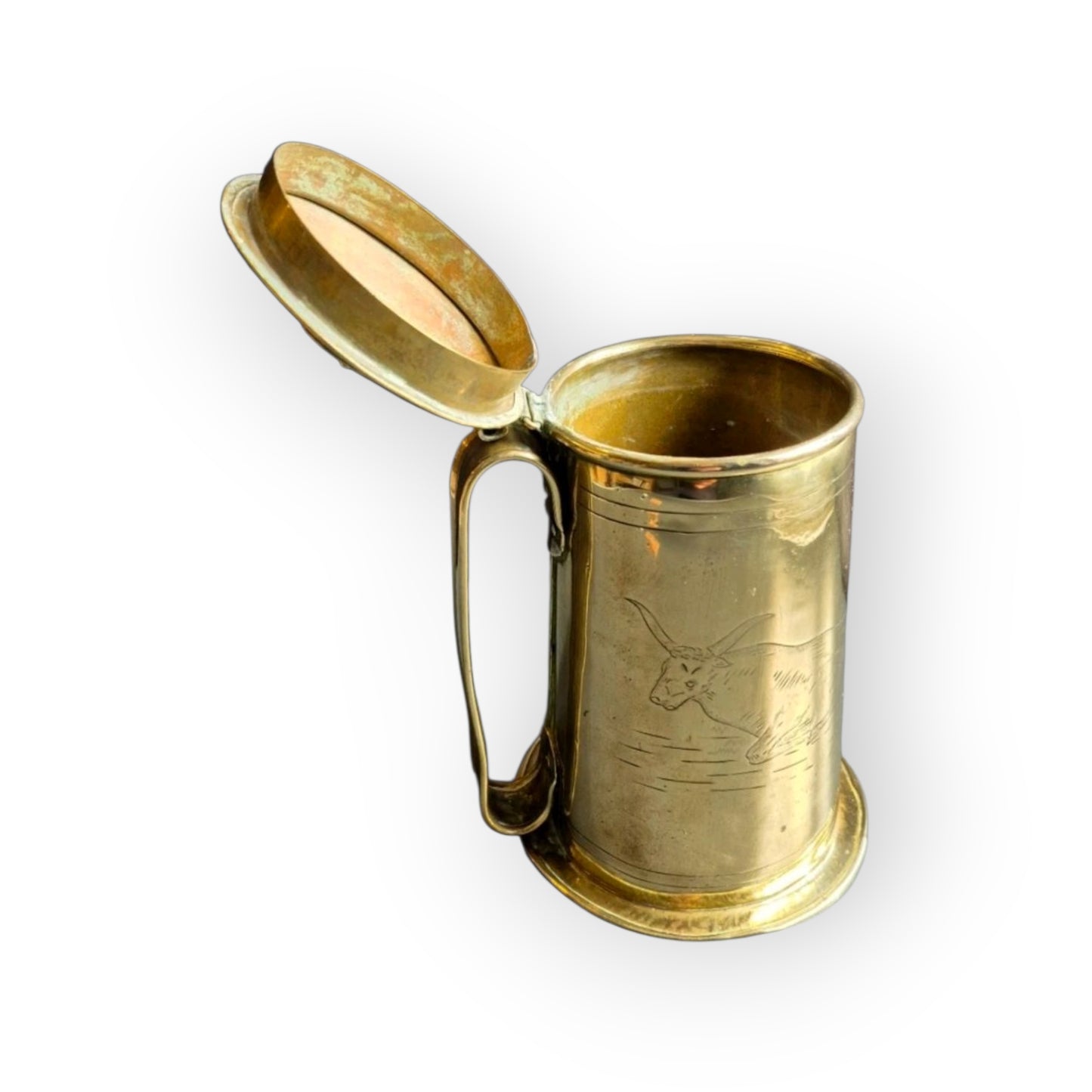 Early 19th-Century English Antique Brass Tankard Inscribed "Ye Olde Bull Tavern - Deal"