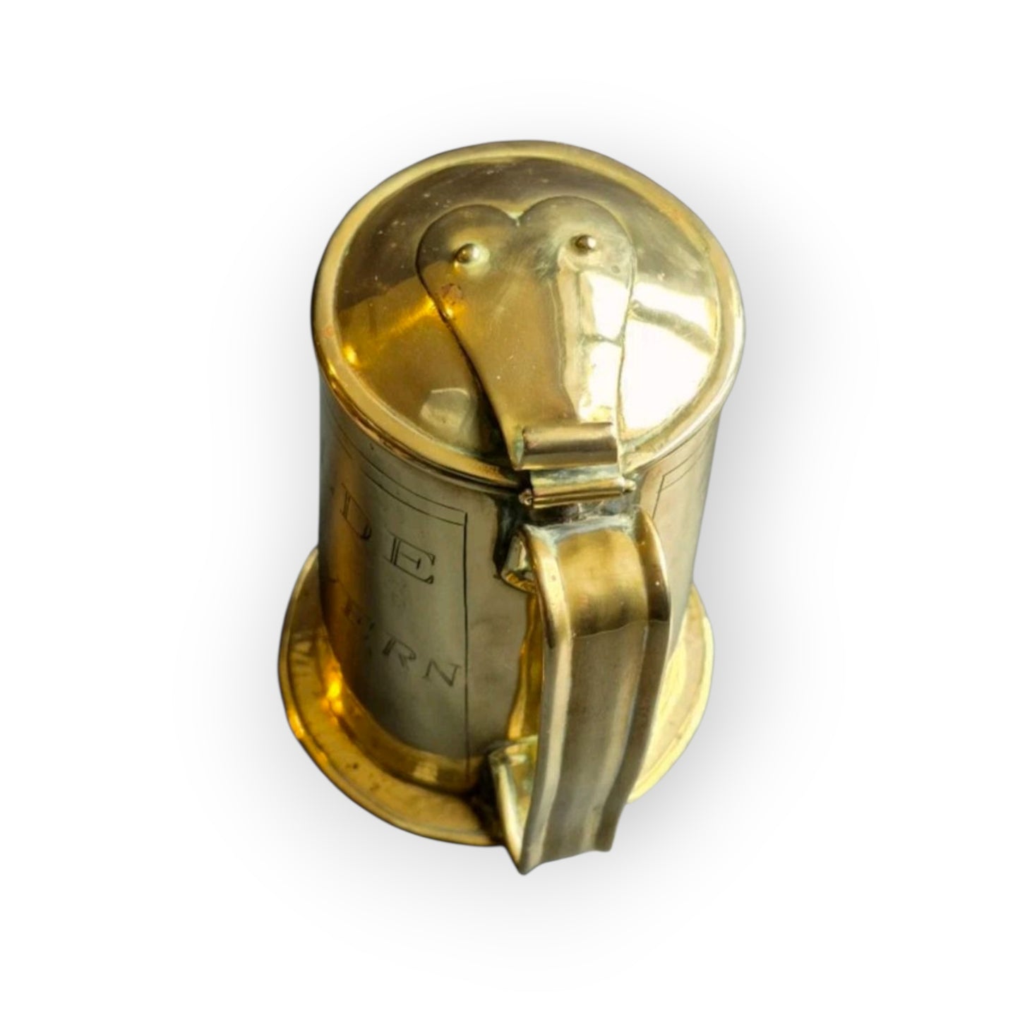 Early 19th-Century English Antique Brass Tankard Inscribed "Ye Olde Bull Tavern - Deal"