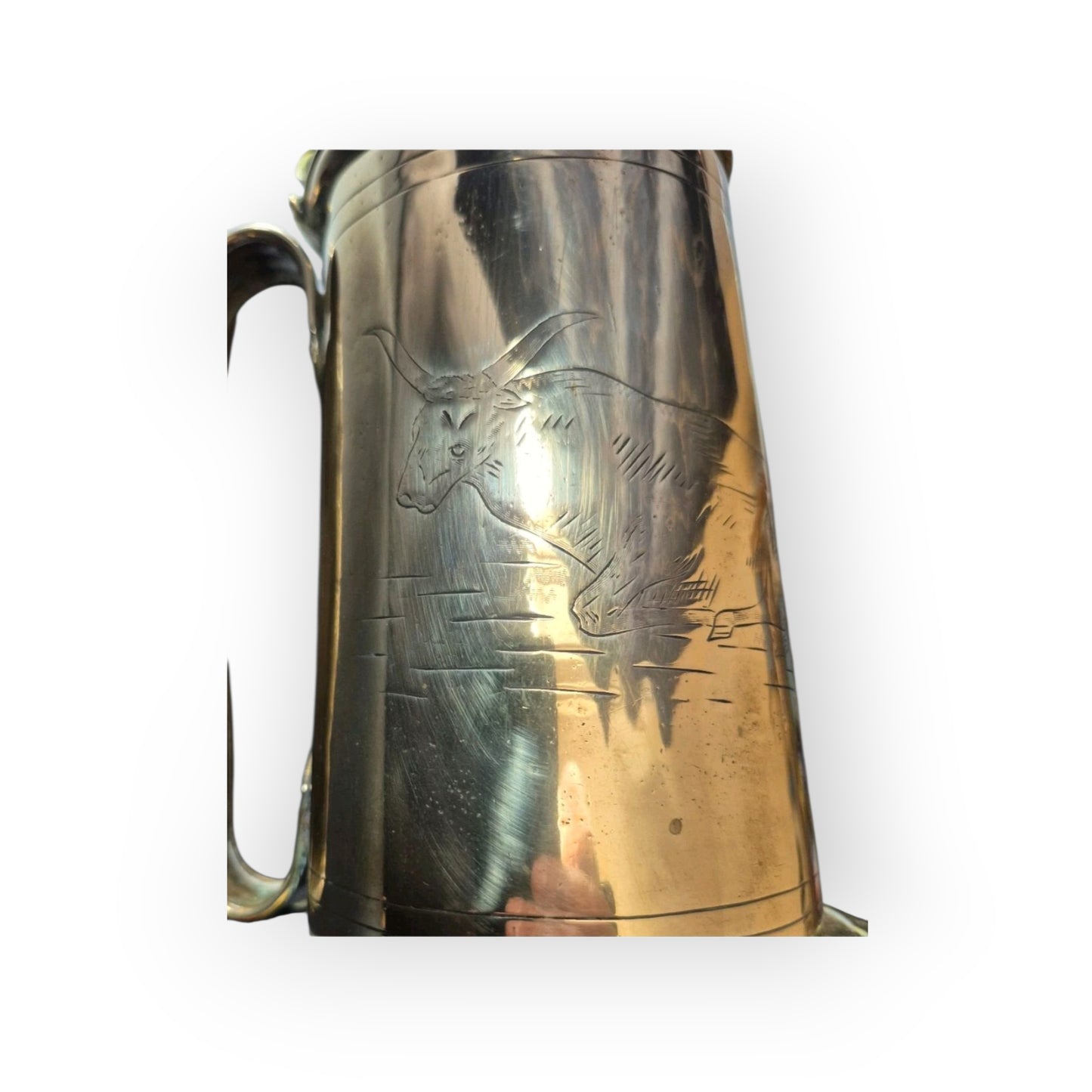 Early 19th-Century English Antique Brass Tankard Inscribed "Ye Olde Bull Tavern - Deal"