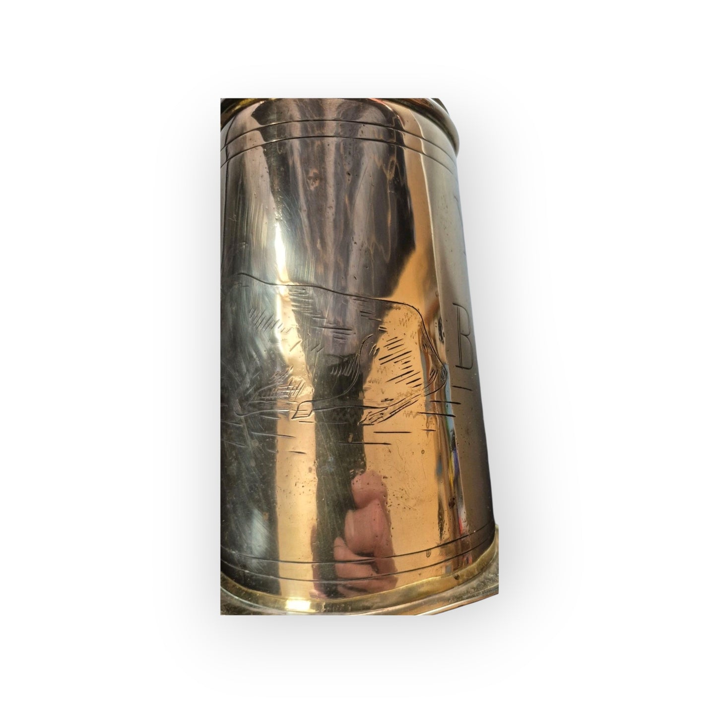 Early 19th-Century English Antique Brass Tankard Inscribed "Ye Olde Bull Tavern - Deal"