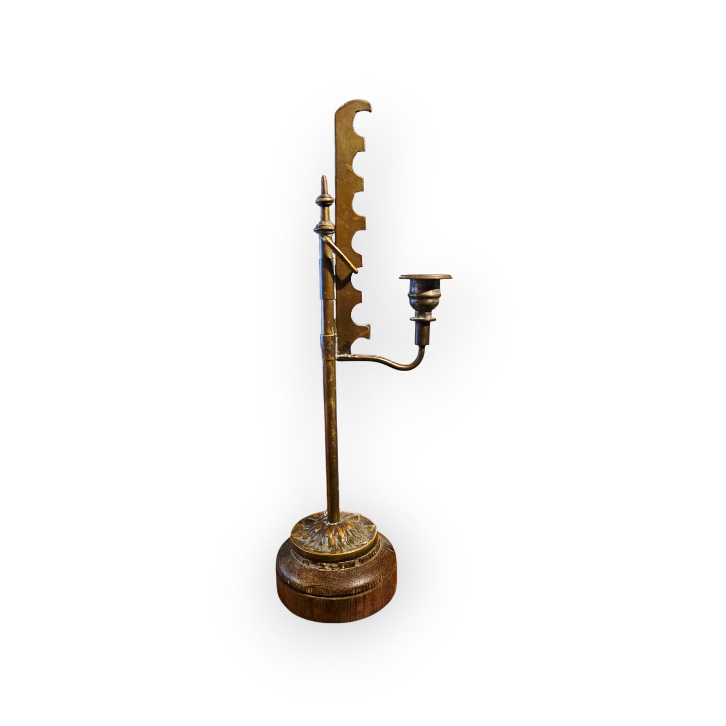 19th-Century German Antique Brass "Saw" Candlestick | Rise-and-Fall Candle Holder