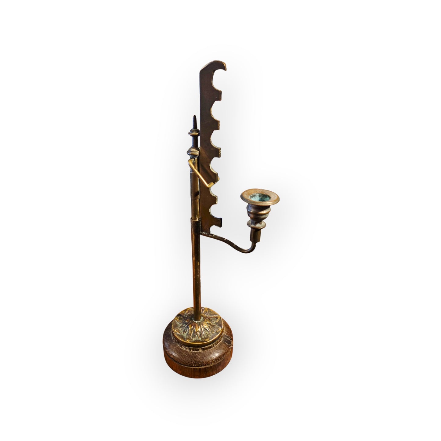 19th-Century German Antique Brass "Saw" Candlestick | Rise-and-Fall Candle Holder
