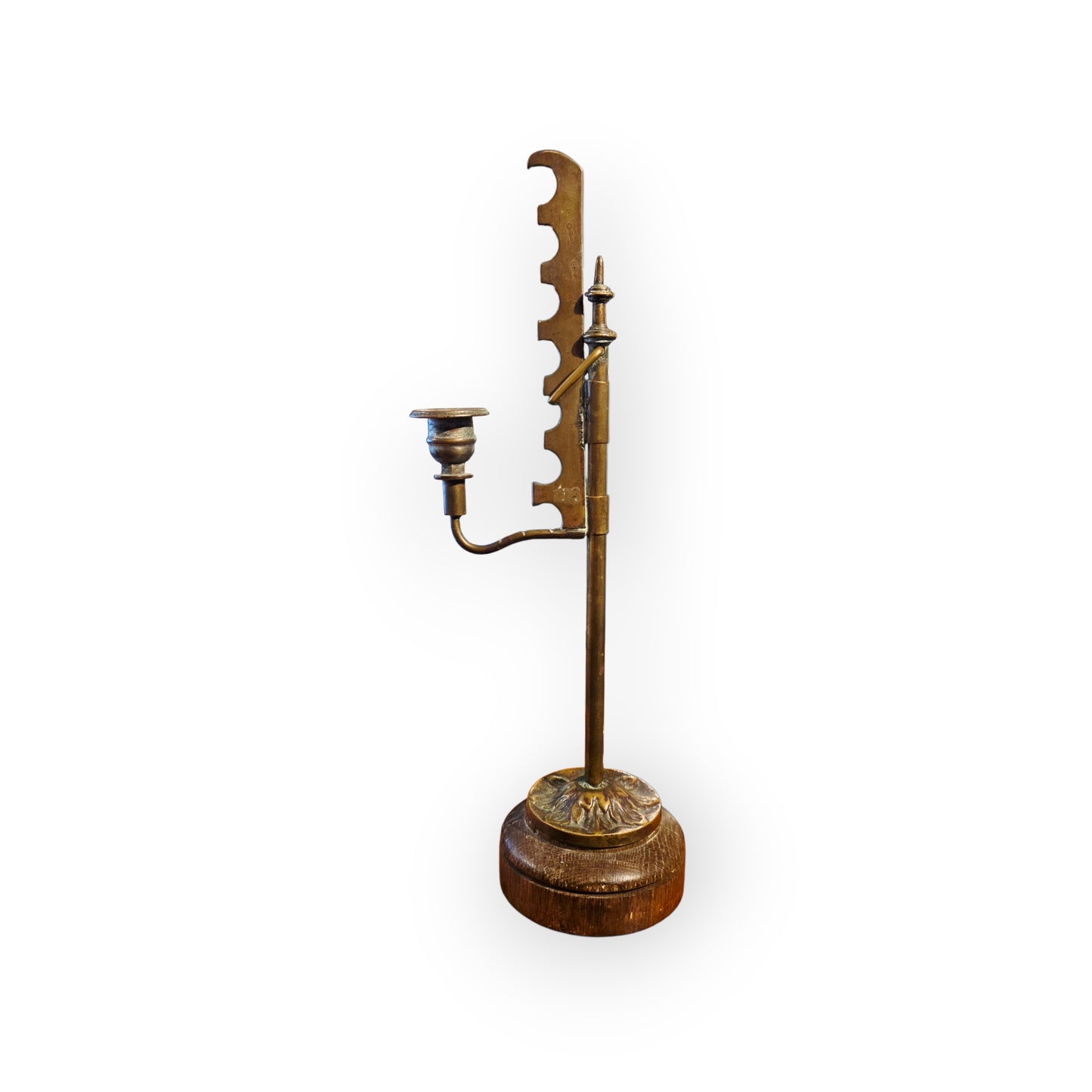 19th-Century German Antique Brass "Saw" Candlestick | Rise-and-Fall Candle Holder