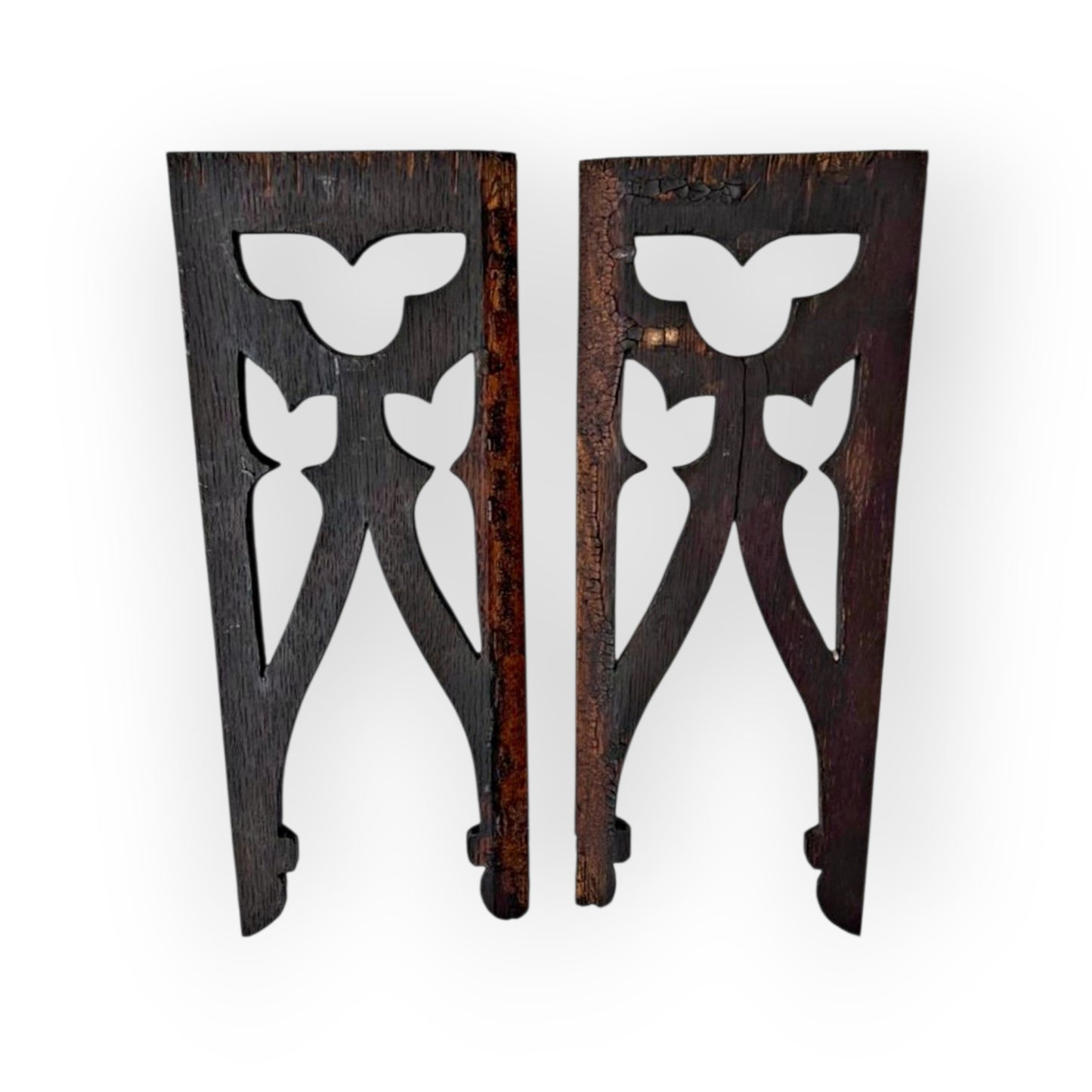 Pair of 19th Century Gothic Revival Antique Carved Oak Tracery Panels – France, c1850
