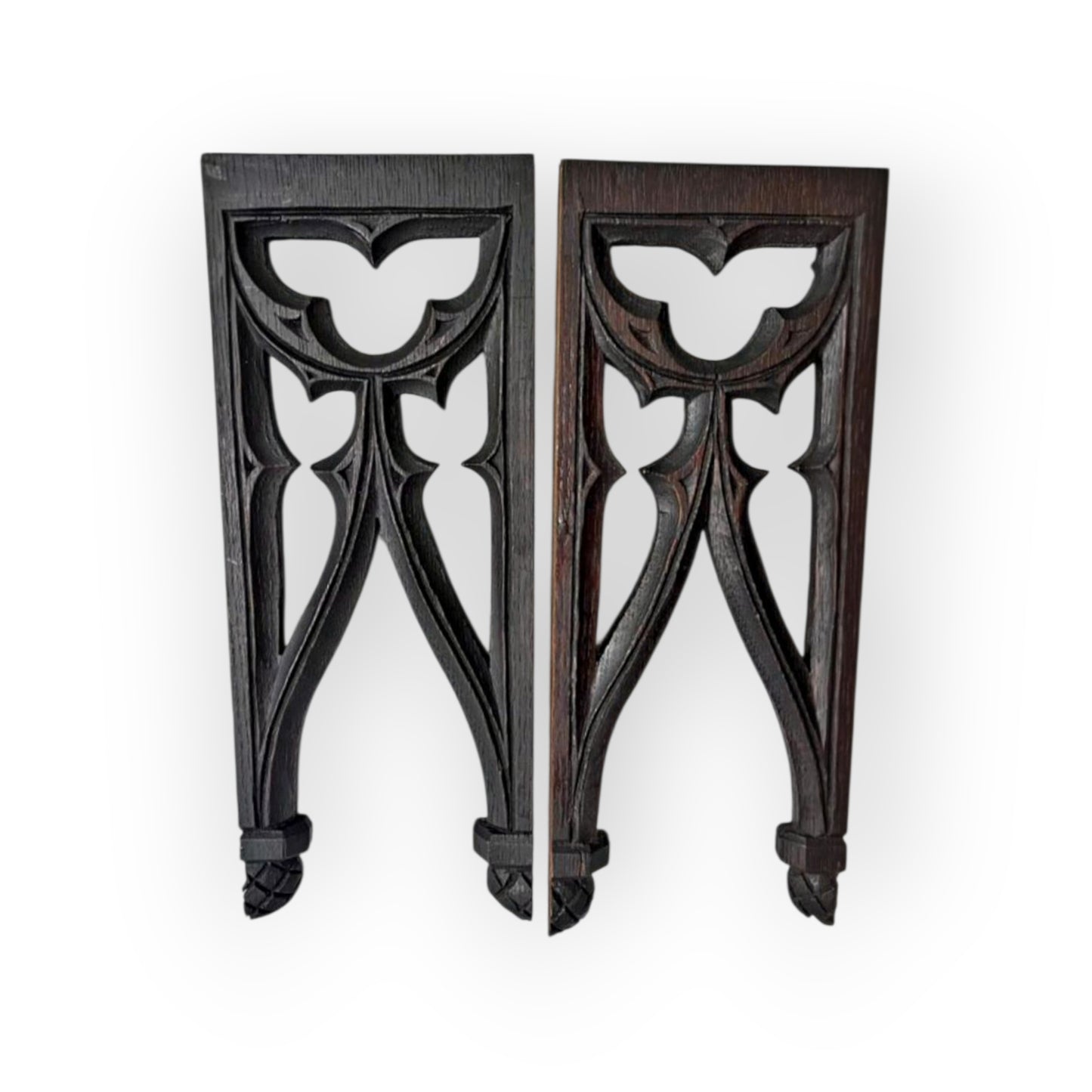 Pair of 19th Century Gothic Revival Antique Carved Oak Tracery Panels – France, c1850