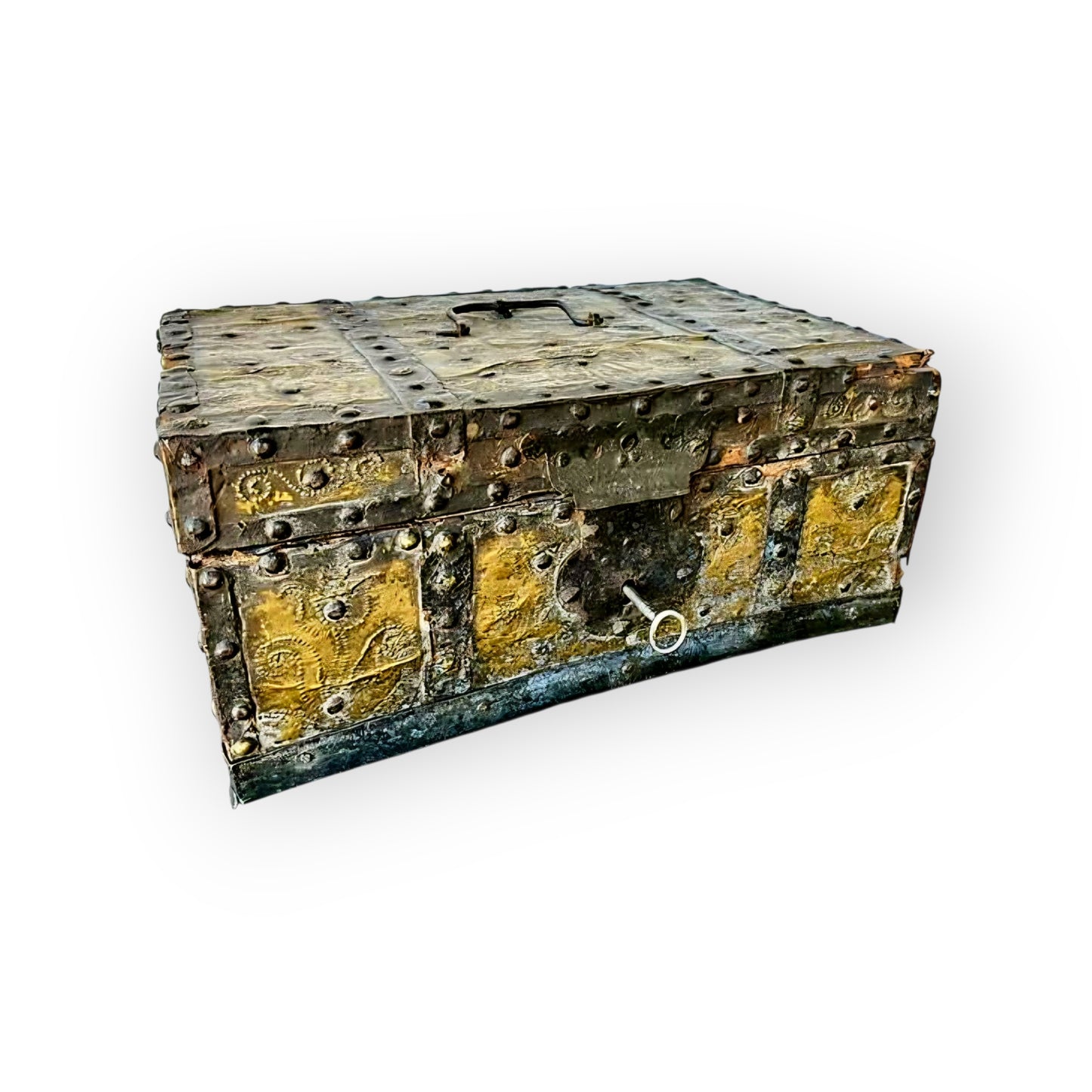 Mid 17thC Spanish Antique Leather and Iron-Bound Box