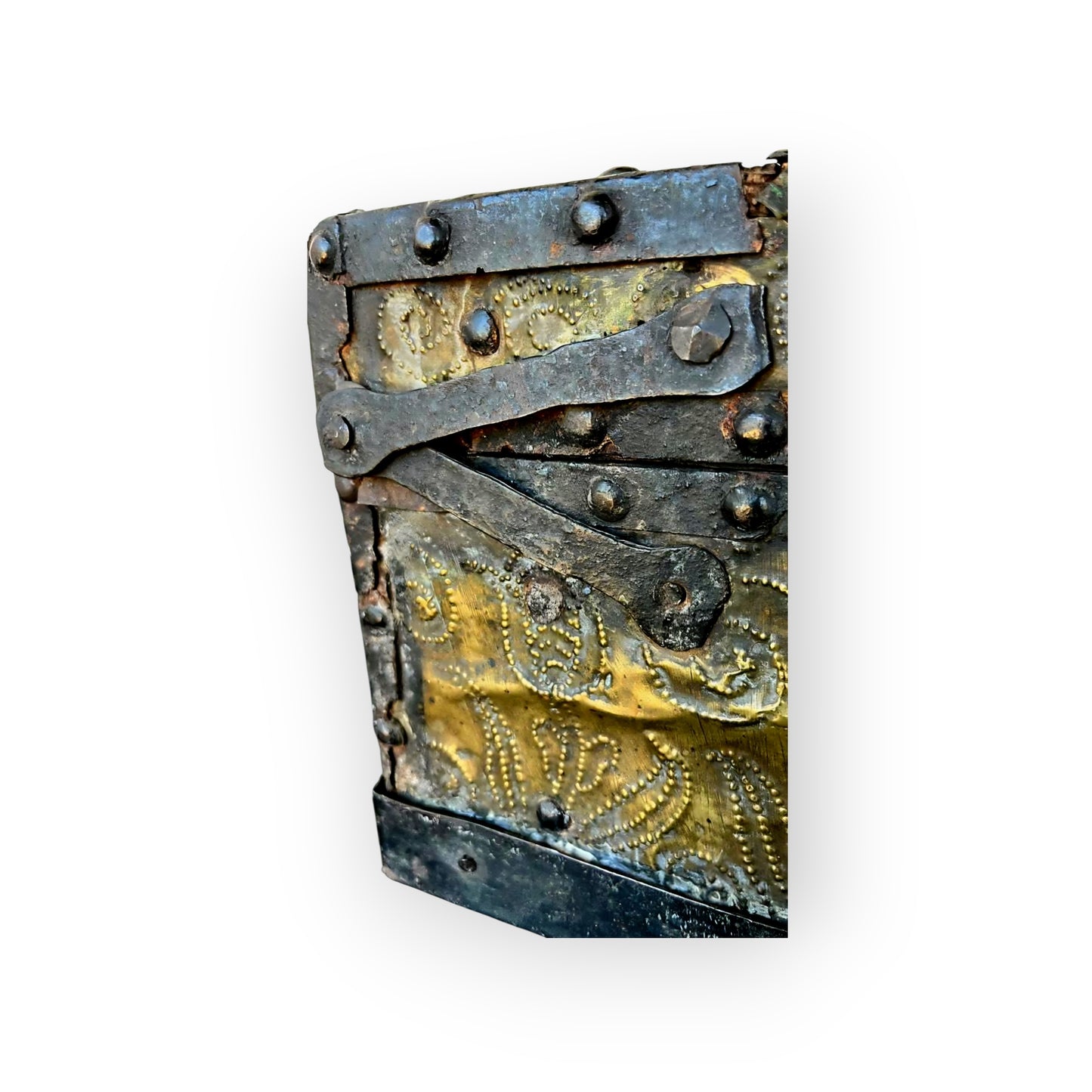 Mid 17thC Spanish Antique Leather and Iron-Bound Box