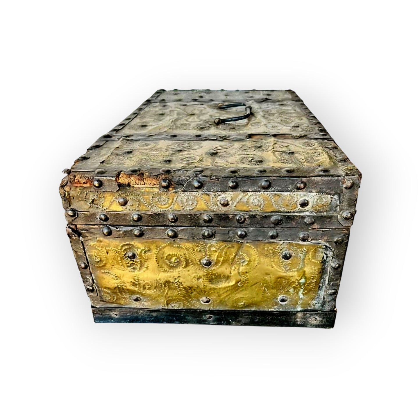 Mid 17thC Spanish Antique Leather and Iron-Bound Box