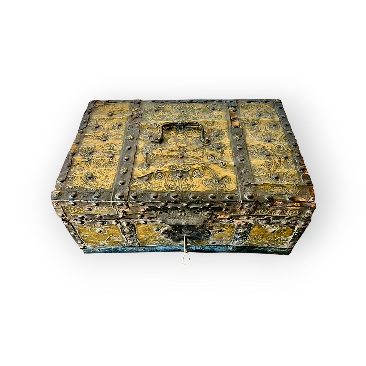 Mid 17thC Spanish Antique Leather and Iron-Bound Box