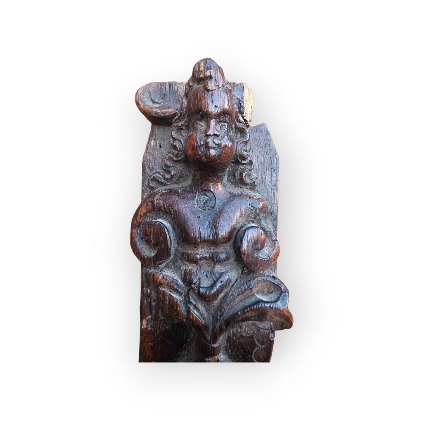 17th-Century Flemish Antique Carved Oak Term in Attic Found Condition