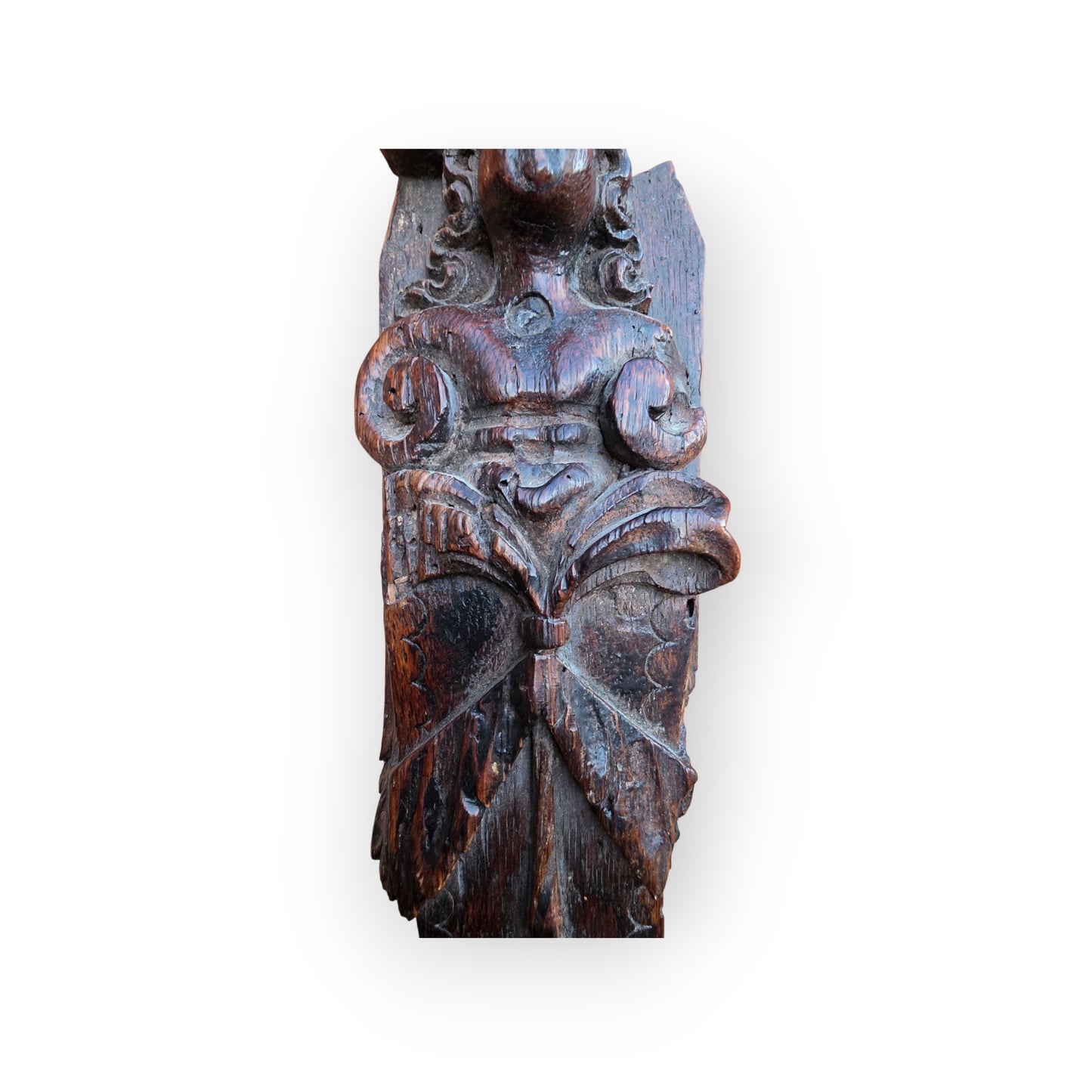 17th-Century Flemish Antique Carved Oak Term in Attic Found Condition