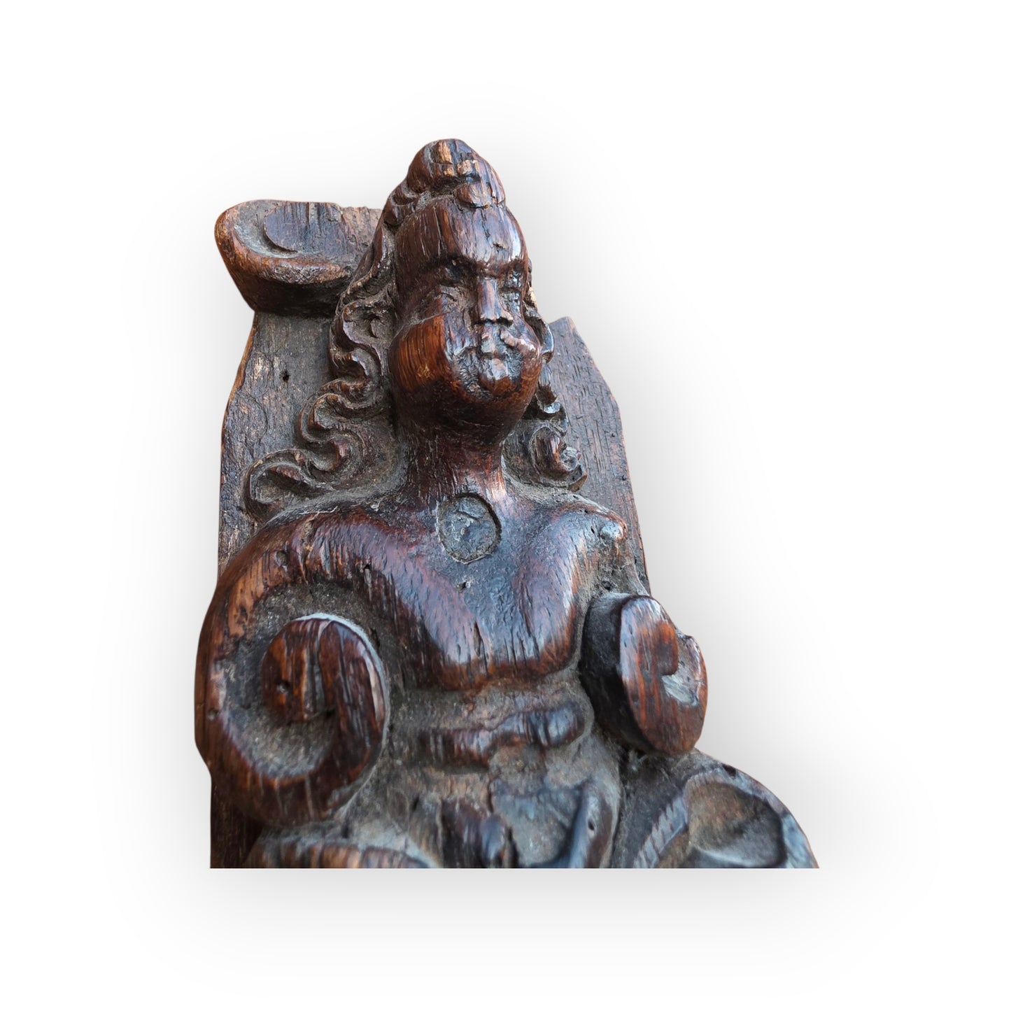 17th-Century Flemish Antique Carved Oak Term in Attic Found Condition