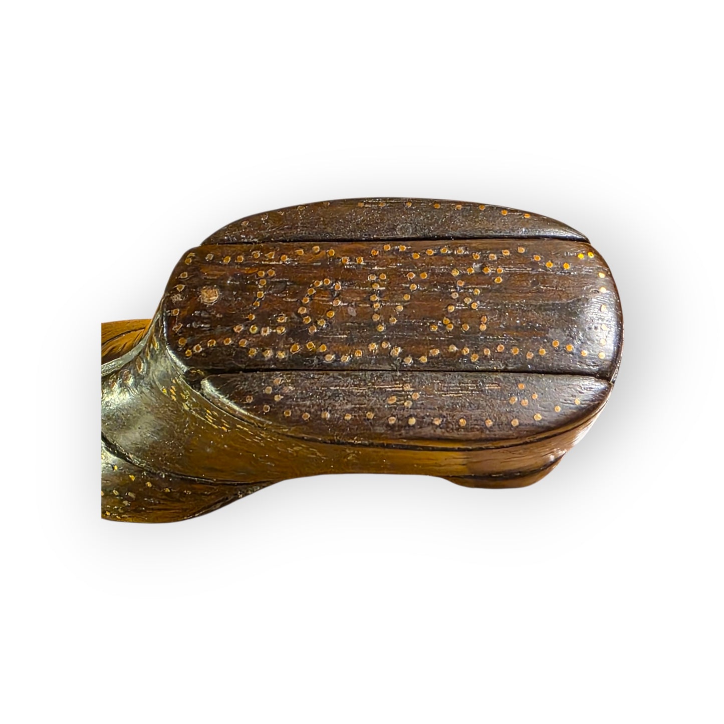 HMS Royal George - Sank 1782 - A Late 18th-Century English Antique Treen Carved Snuff Box Made From Ships Timbers in the Form of a Shoe / Snuff Shoe