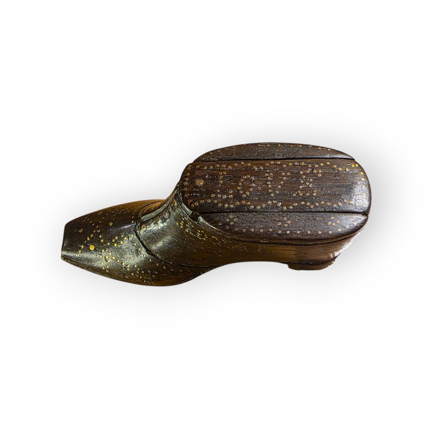 HMS Royal George - Sank 1782 - A Late 18th-Century English Antique Treen Carved Snuff Box Made From Ships Timbers in the Form of a Shoe / Snuff Shoe