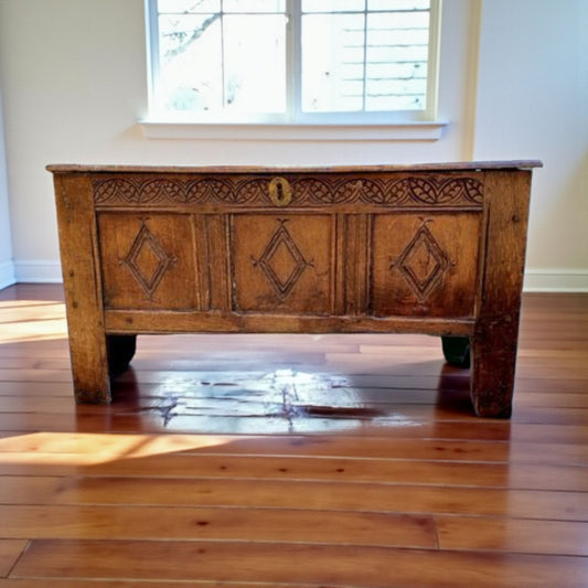 Late 16th Century English Antique Oak Transitional Coffer or Chest