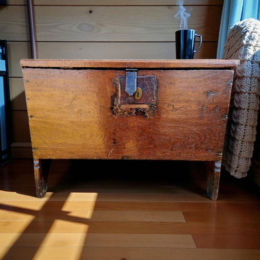 Early 17th‑Century English Antique Oak Boarded Coffer / Chest, Found in Suffolk