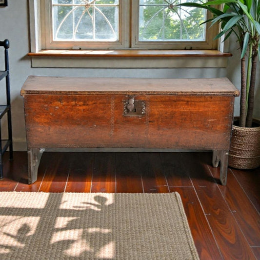 17th Century English Antique Elm Sword Chest / Six Plank Boarded Chest or Coffer