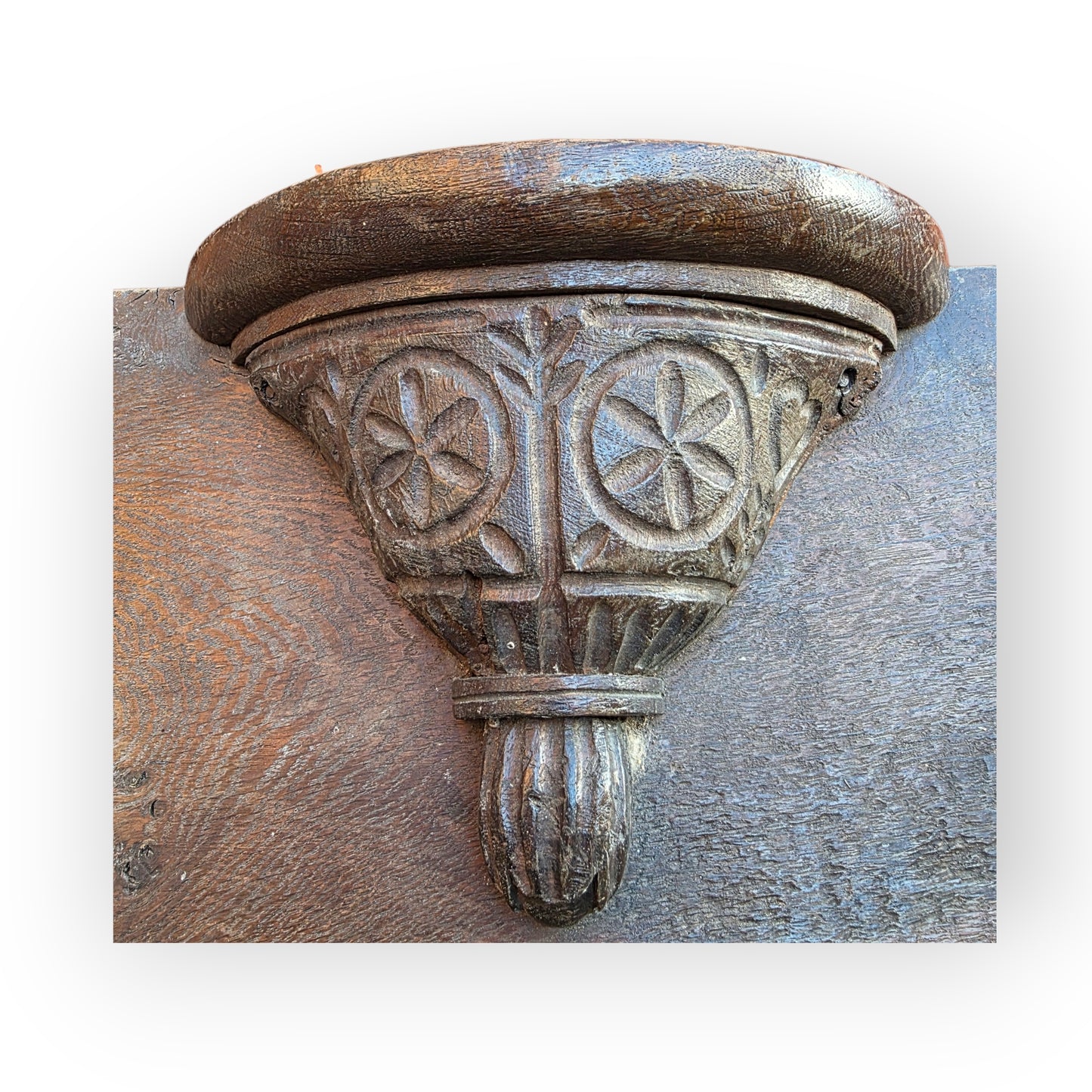 Late 15th‑Century / Early 16th-Century Antique Carved Oak Misericord – Simpler Gothic Form