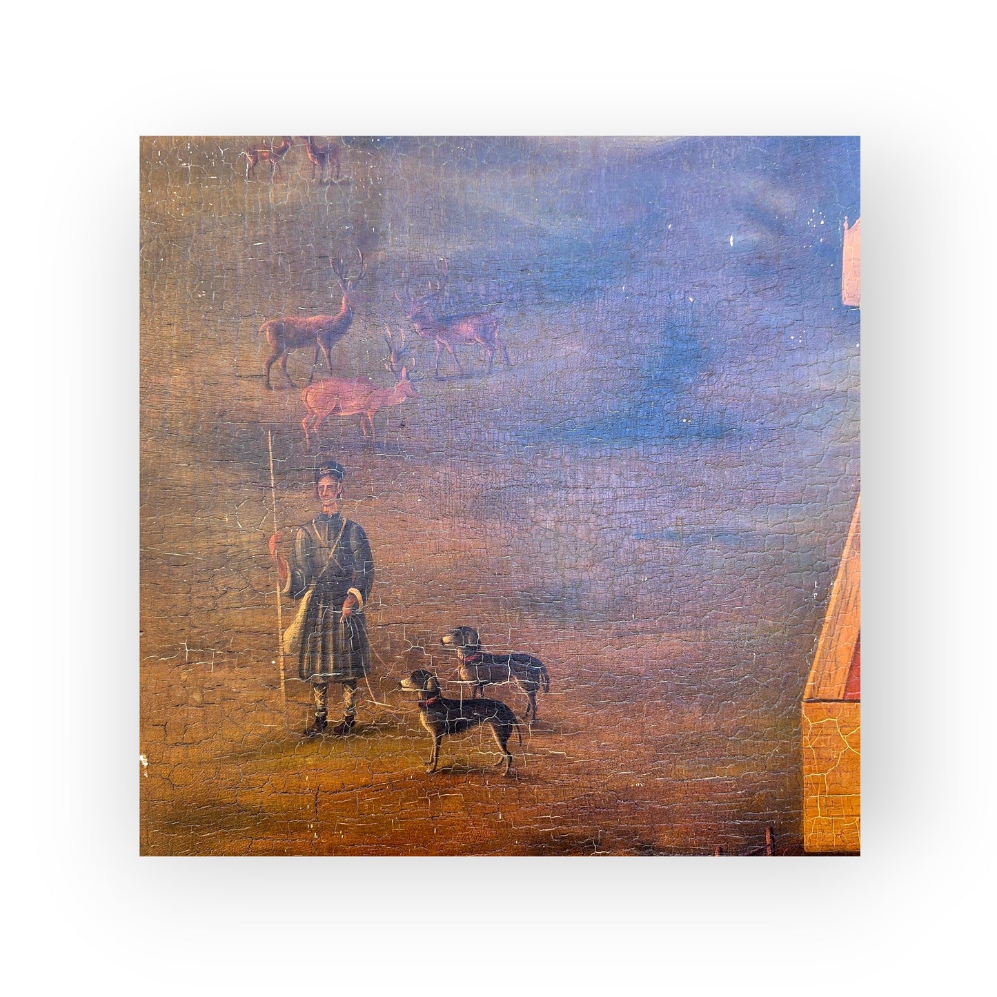 Naive 18th-Century Style Primitive Antique Painting of a Country House