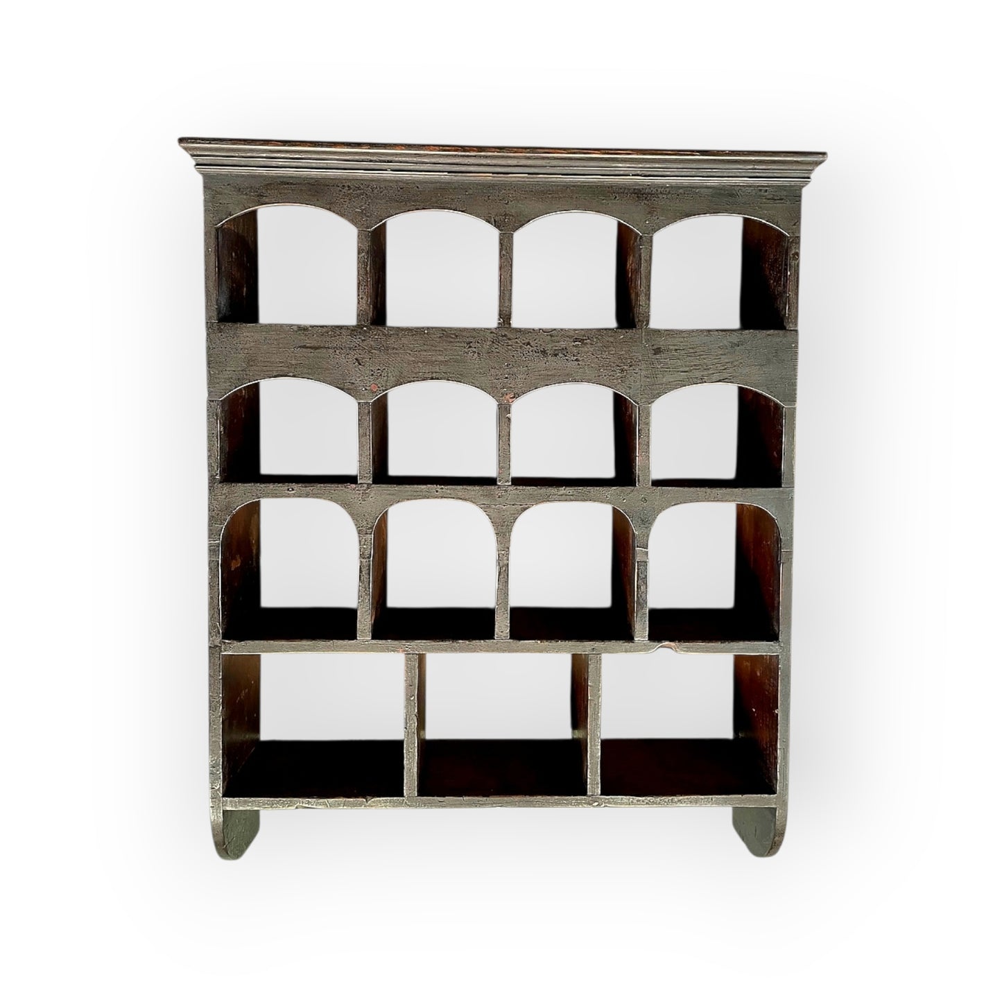 George III Period, Early 19th Century English Antique Pine Wall Rack With Pigeon Holes - In Original Painted Finish