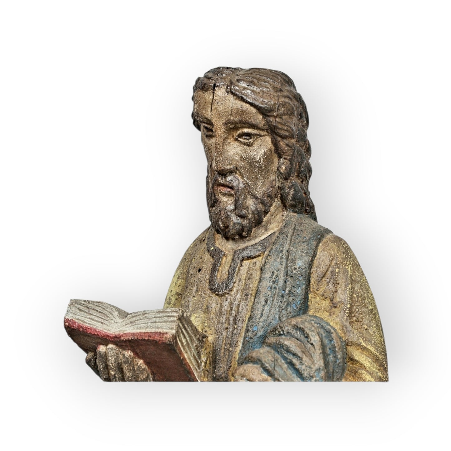 A Late 17th Century Baroque Period Antique Carved Wooden Sculpture of Christ With a Praying Angel in Original Polychrome