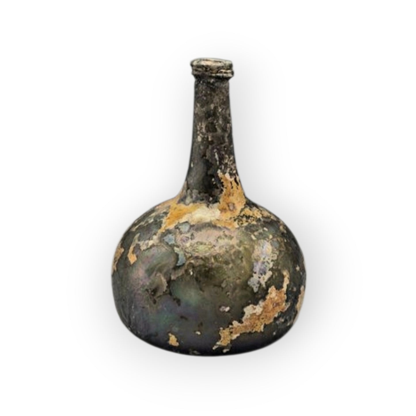 Early Antique Onion-Shaped Glass Bottle with Iridescent Patina | 17th–18th Century | Seabed Find