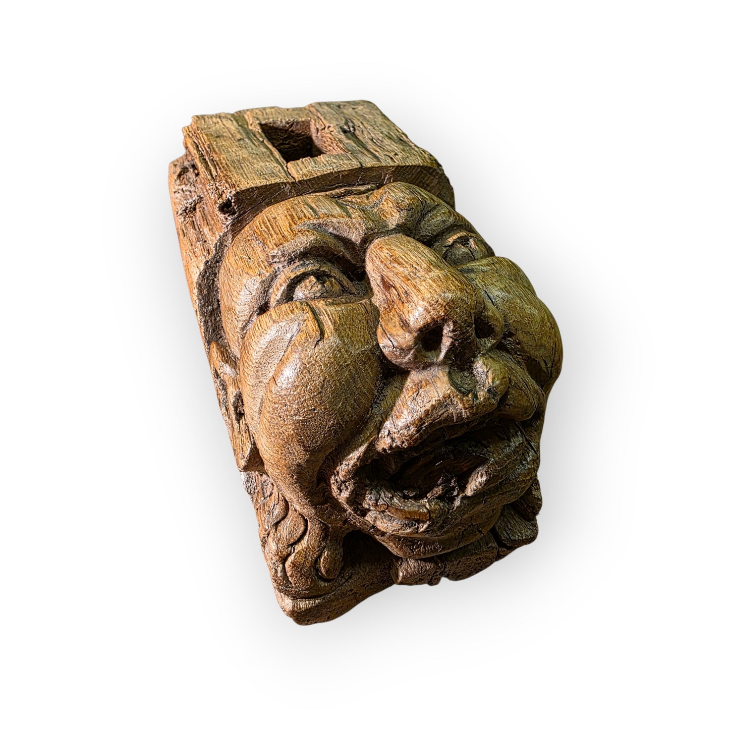 Pair of 15th-century Antique Carved Oak Corbels / Beam Supports Depicting The Devil & The Sinner