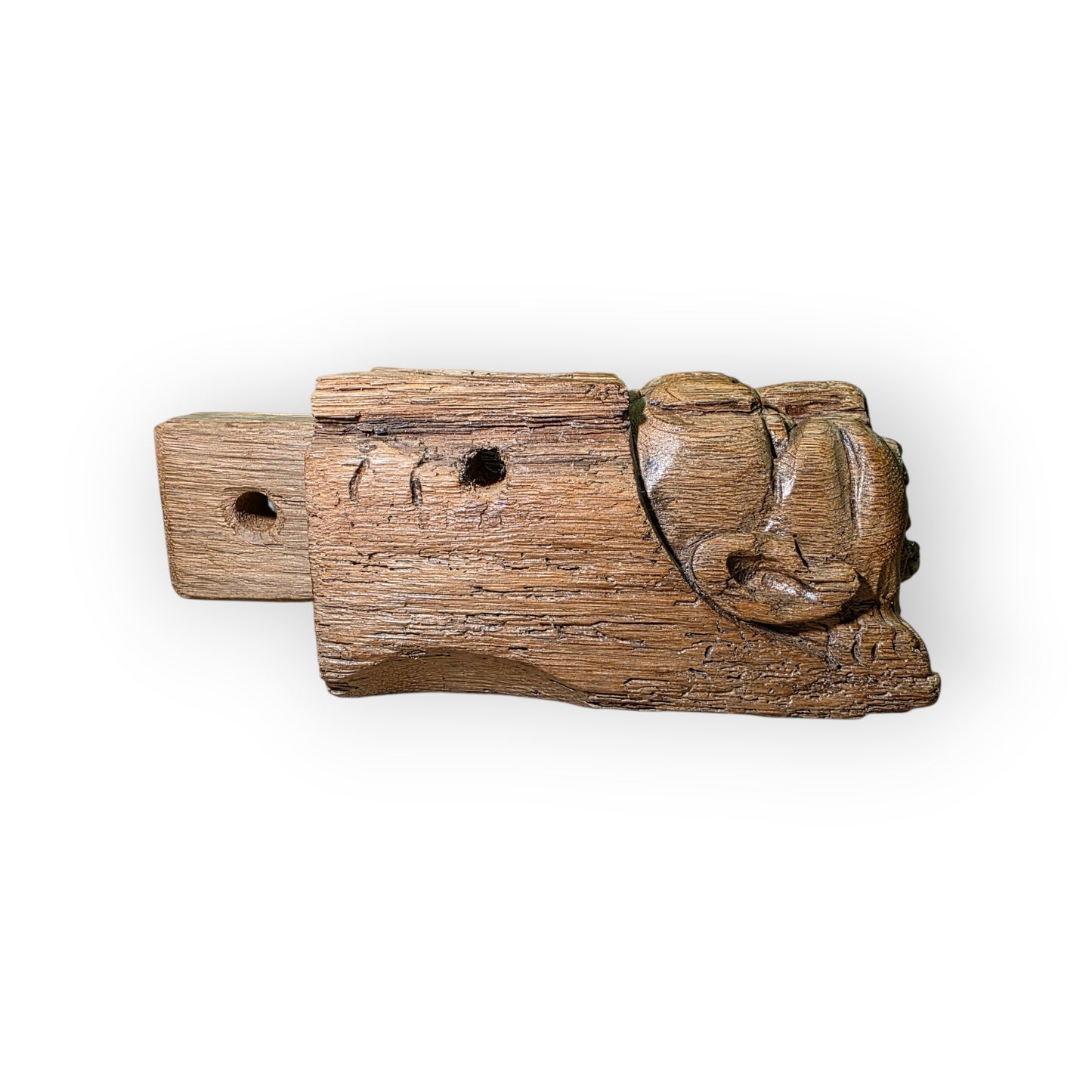 Pair of 15th-century Antique Carved Oak Corbels / Beam Supports Depicting The Devil & The Sinner