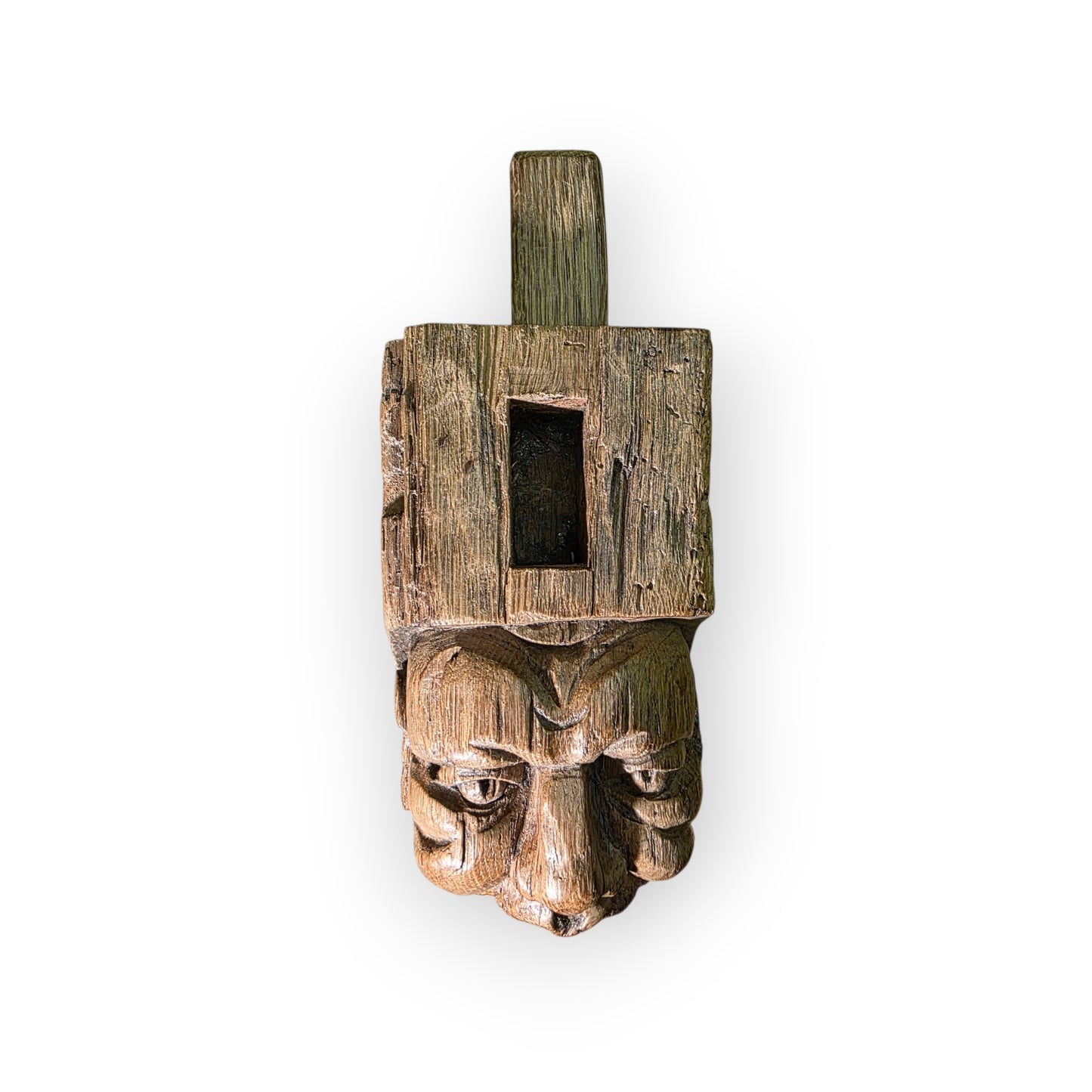 Pair of 15th-century Antique Carved Oak Corbels / Beam Supports Depicting The Devil & The Sinner