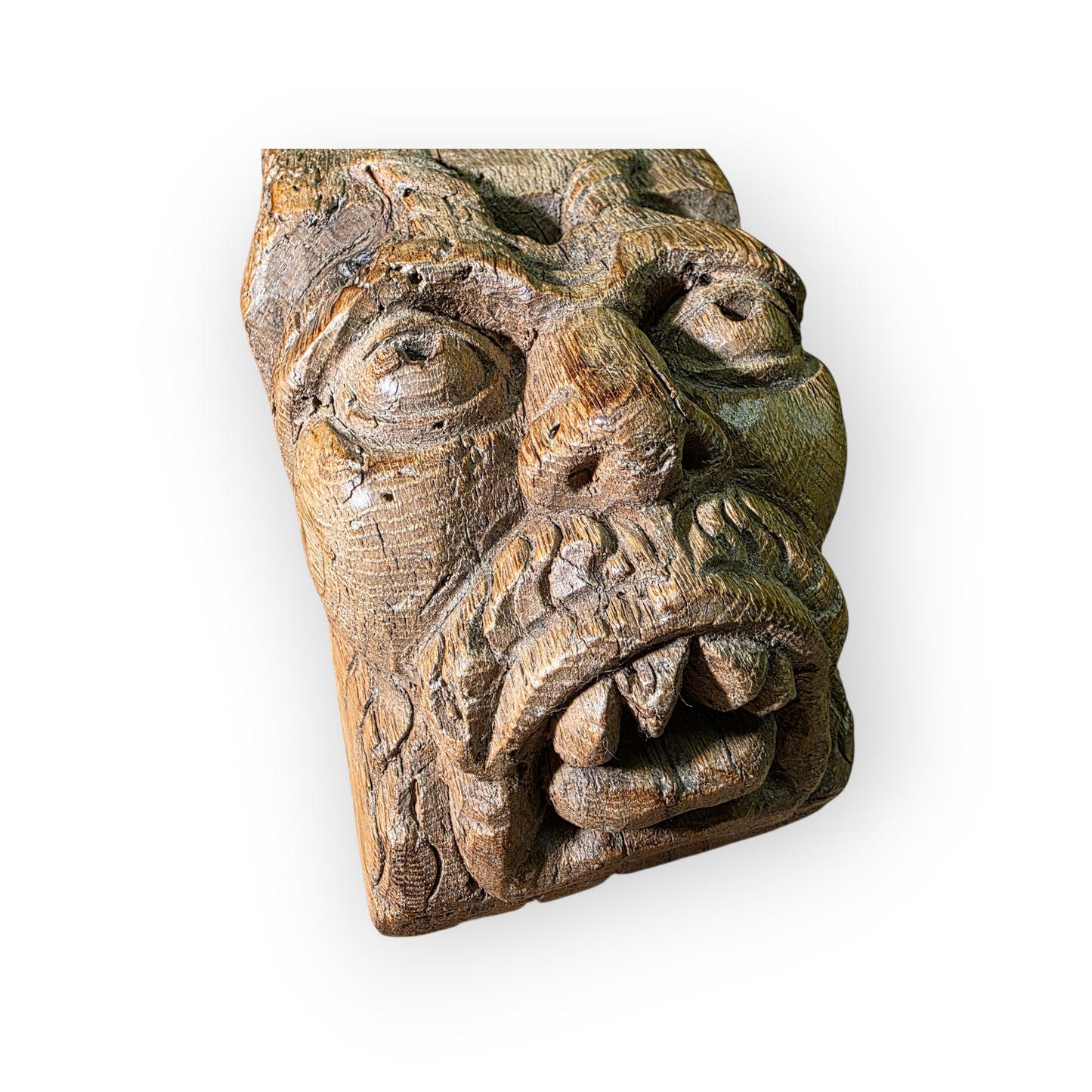 Pair of 15th-century Antique Carved Oak Corbels / Beam Supports Depicting The Devil & The Sinner