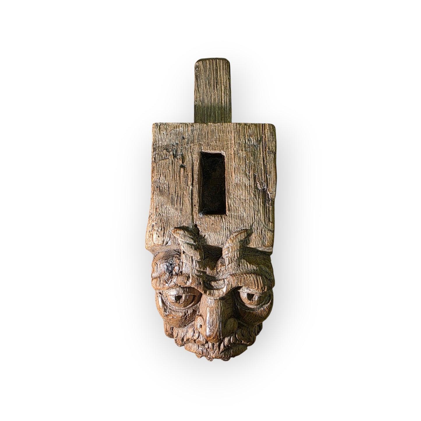 Pair of 15th-century Antique Carved Oak Corbels / Beam Supports Depicting The Devil & The Sinner