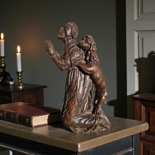 Early 16th-Century Gothic Antique Carved Oak Sculpture Of Saint Jerome