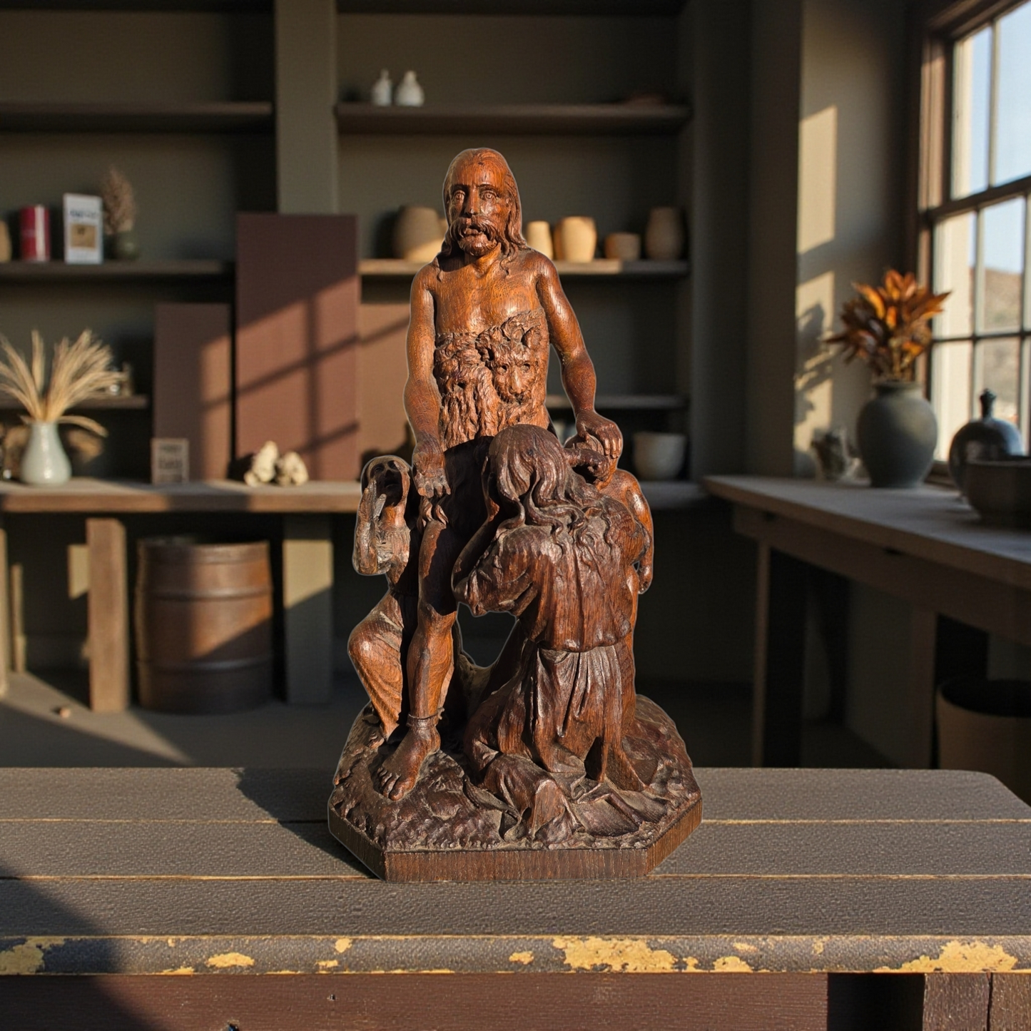 16th-Century - Late Renaissance Period - Antique Carved Oak Sculpture of The Baptism of Christ