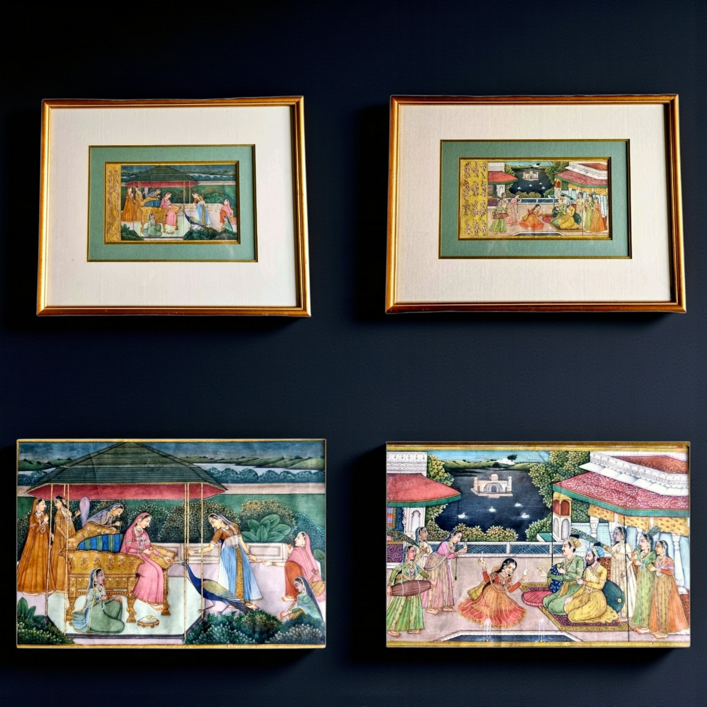 Mughal Empire Interest - A Fine Matched Pair of Early 19th Century Indian Antique Miniature Paintings of Marriage Scenes