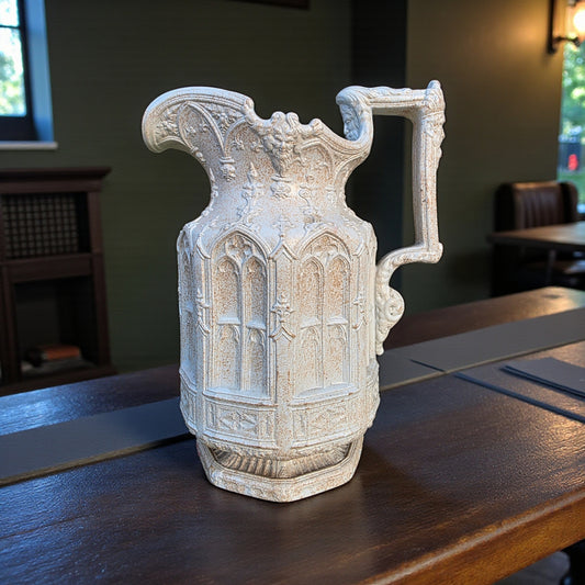 Mid 19th-Century English Antque Moulded Earthenware "Gothic Windows" Jug, Bearing the Mark of Charles Meigh, Dated 1842