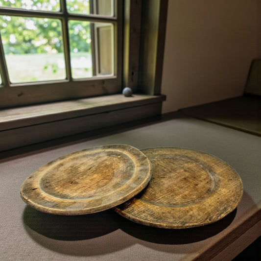 An Associated Pair of 18th-Century Antique Treen Plates
