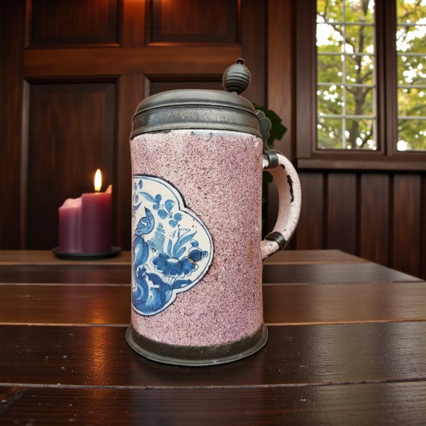 Early 18th Century German Antique Tin Glazed Earthenware Tankard, Attributed to Cornelius Funcke (Fl.1720-30)