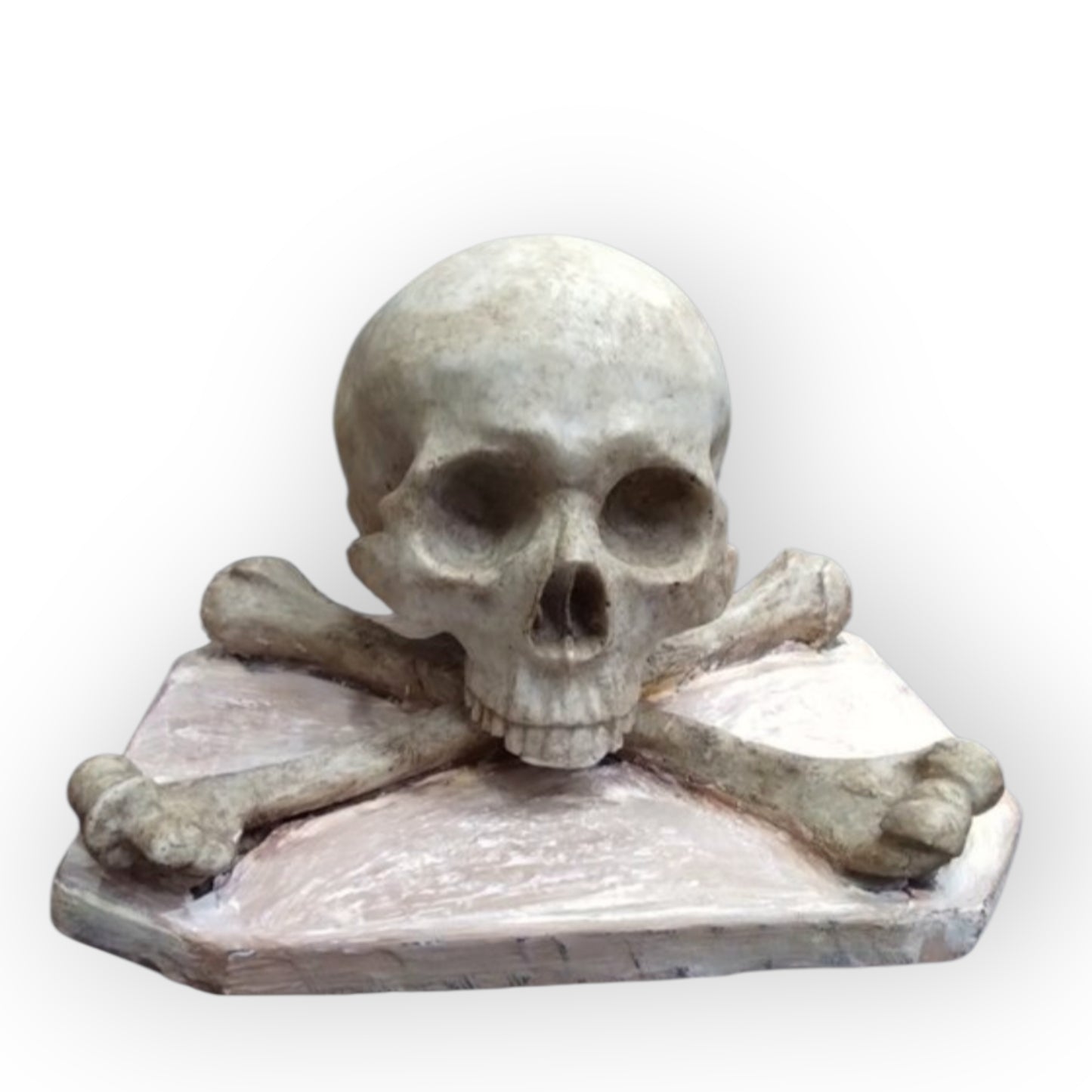 Large 18th-Century Italian Baroque Antique Carved Marble Skull with Crossbones – Decorative Memento Mori Sculpture