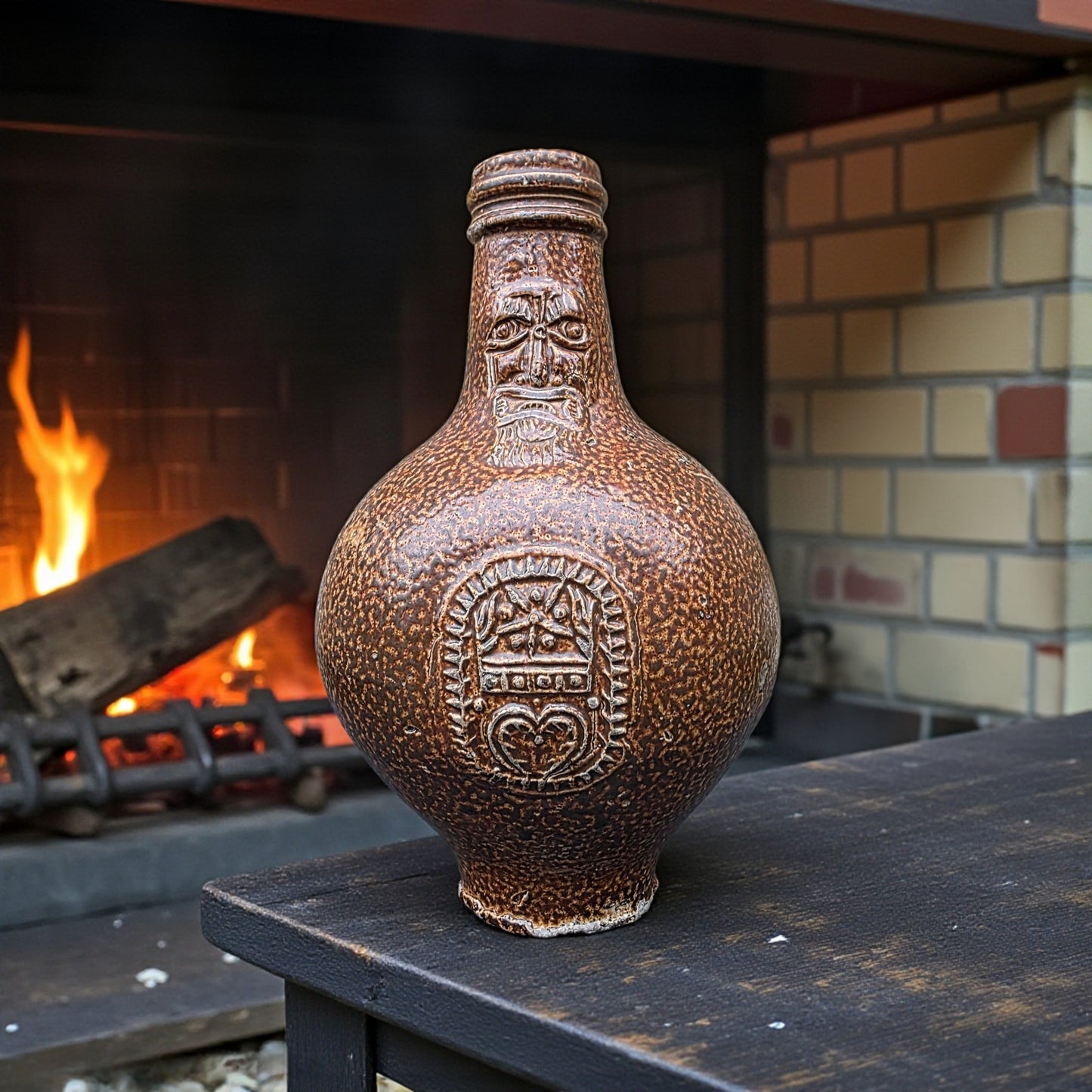 Mid‑17th Century German Antique Bellarmine Jug / Bartmannkrug, Circa 1625–1675 - Deaccessioned by The Bellarmine Museum, England & Illustrated in "The Bellarmine and other German Stoneware", Book 1, No. 23.