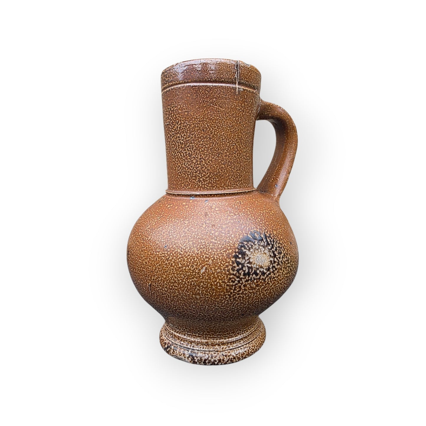 16th-Century English Antique Salt-Glazed Stoneware Flagon, Circa 1540-1580