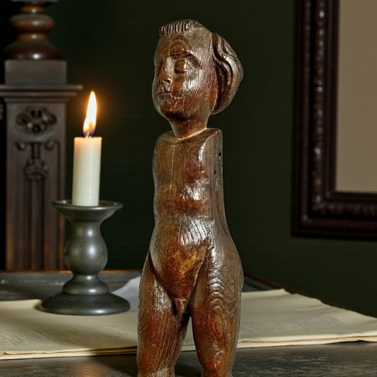 Rare Late 17th-century English Antique Carved Oak Child's Doll, Circa 1680