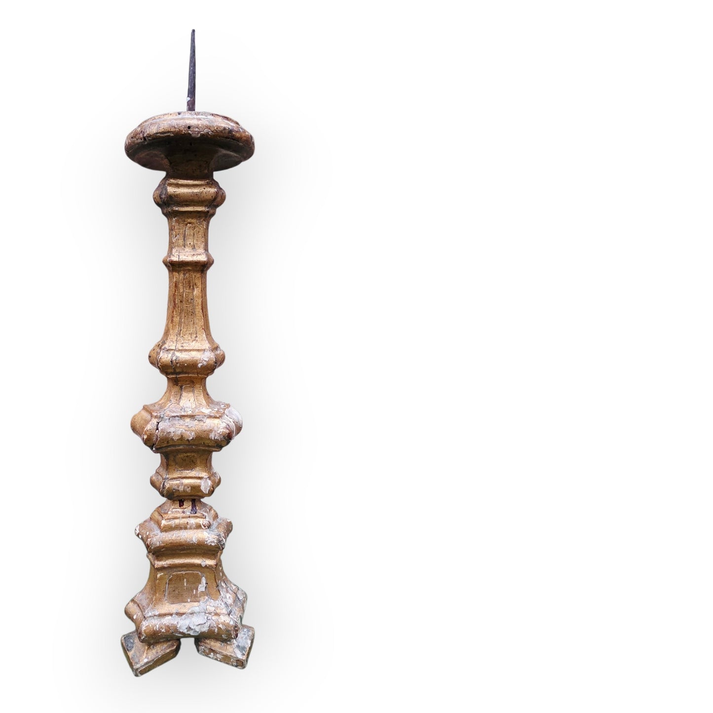 18th-Century Italian Antique Gilt-Gesso Pricket Candlestick
