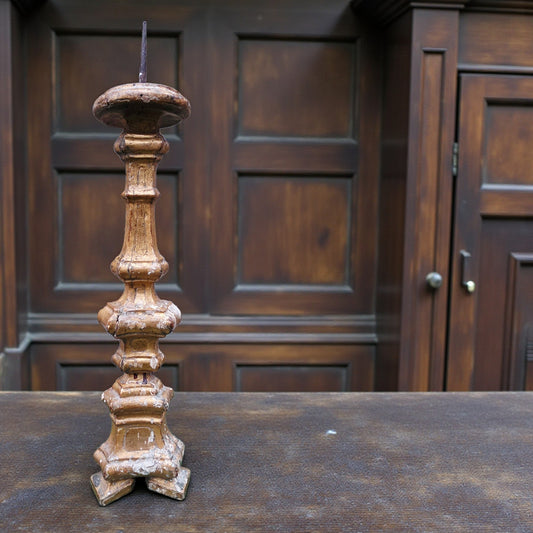 18th-Century Italian Antique Gilt-Gesso Pricket Candlestick