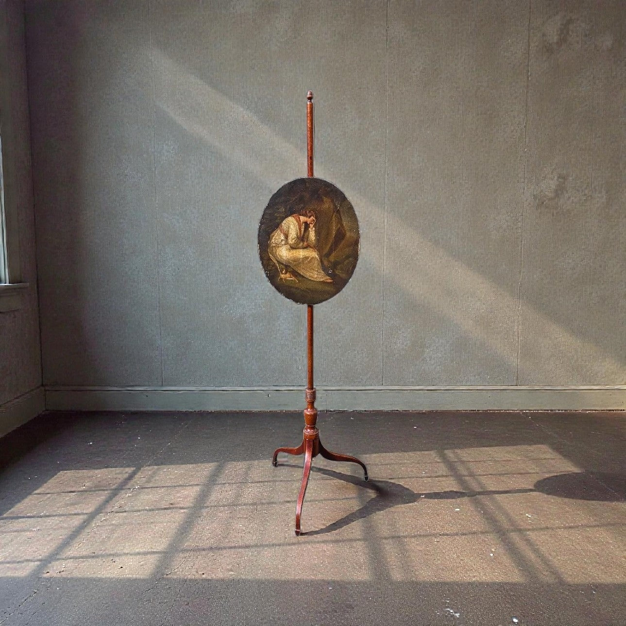 Early 19th‑Century / Late George III Period English Antique Pole Screen with Classical Painted Roundel