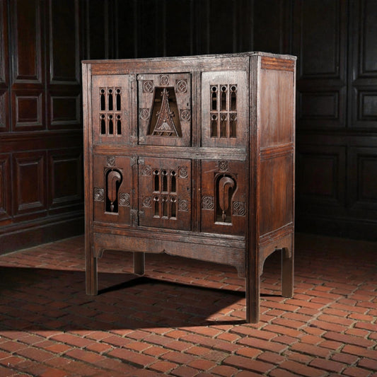 English Antique Oak Aumbry / Livery Cupboard Constructed From 16th Century Timbers